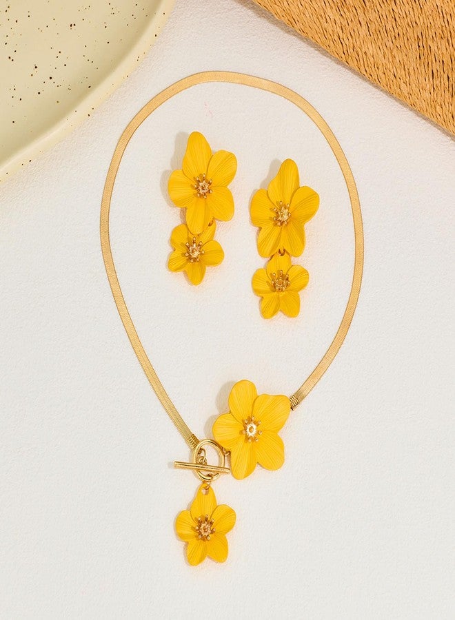 GLMOCM Boho Flower Earrings Necklace Set for Women Gold Flower Pendant Necklace and White flower Statement Earrings Spring Earring Spring Trendy Jewelry Accessories (Yellow) - Image 5